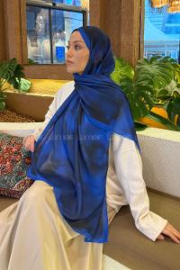 Lamelif Batik Desen Soft Şal Saks Mavisi