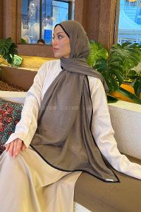 Lamelif Biyeli Müslin Şal Asker Yeşili Lacivert