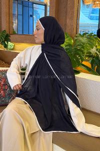 Navy Bone Cotton Fabric Straight Shawl