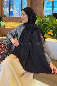 Burgundy Black Cotton Fabric Straight Shawl