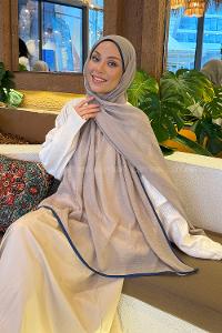 Lamelif Biyeli Müslin Şal Vizon İndigo