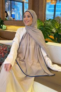 Lamelif Biyeli Müslin Şal Vizon İndigo