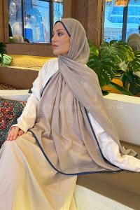 Lamelif Biyeli Müslin Şal Vizon İndigo