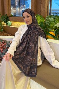 Lamelif Lotus Desen Bambu Şal Koyu Kahve