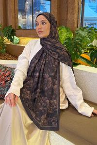 Lamelif Lotus Desen Bambu Şal Koyu Kahve