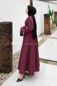 Lamelif Pileli Poplin Elbise Bordo