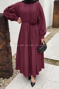 Lamelif Pileli Poplin Elbise Bordo