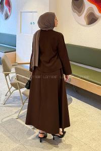 Lamelif Yan Bağlama Detaylı Etekli Takım Acı Kahve