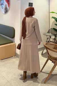 Lamelif Yan Bağlama Detaylı Etekli Takım Bej