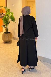 Lamelif Yan Bağlama Detaylı Etekli Takım Siyah