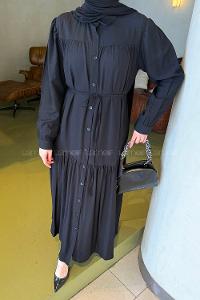 Lamelif Bağlama Detaylı Tesettür Elbise Siyah