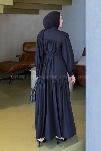 Lamelif Bağlama Detaylı Tesettür Elbise Siyah