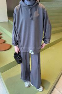 Anthracite Medium Crew Neck Long Arm Without Accessories Cotton Flared Trousers Comfortable Suit
