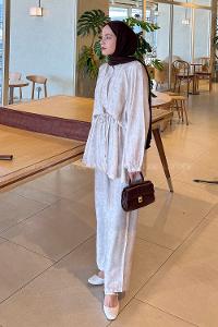 Stone Neckband Long Arm Viscose Fabric Regular Trousers Comfortable Suit