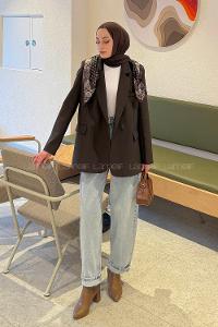 Lamelif Fular Detaylı Blazer Ceket Kahverengi