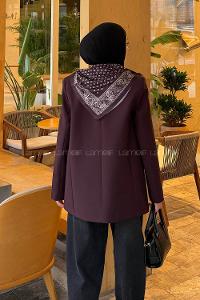 Lamelif Fular Detaylı Blazer Ceket Mürdüm