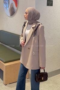 Lamelif Fular Detaylı Blazer Ceket Taş Rengi