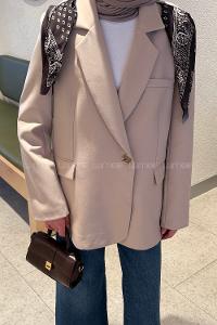 Lamelif Fular Detaylı Blazer Ceket Taş Rengi
