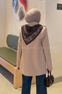 Lamelif Fular Detaylı Blazer Ceket Taş Rengi