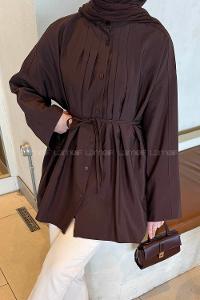 Lamelif Önü Pensli Tesettür Gömlek Acı Kahve