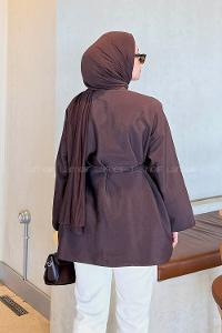Lamelif Önü Pensli Tesettür Gömlek Acı Kahve