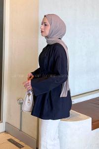 Lamelif Önü Pensli Tesettür Gömlek Lacivert