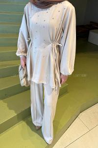 Lamelif Oysho Taşlı İkili Takım Krem