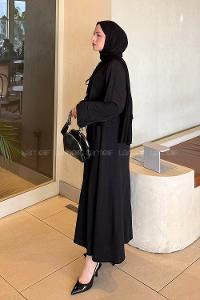 Black Crew Neck Long Arm Linen Flared Skirt Suit