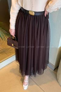 Lamelif Pileli Kemerli Tül Etek Acı Kahve