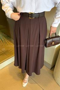 Lamelif Poliviskon Kemerli Etek Kahverengi