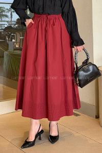 Lamelif Poplin Kumaş Tesettür Etek Bordo