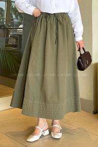 Khaki Poplin Fabric Flare Skirt