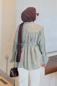 Khaki Shirt Collar Long Arm Viscose Fabric Shirt