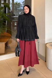 Black Shirt Collar Long Arm Viscose Fabric Shirt