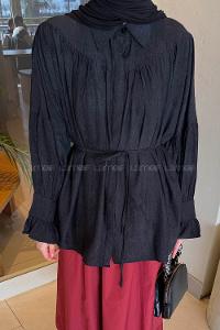Black Shirt Collar Long Arm Viscose Fabric Shirt