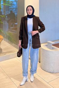 Modalamelif Kolu Büzgü Detaylı Blazer Ceket Acı Kahve