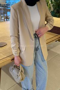 Modalamelif Kolu Büzgü Detaylı Blazer Ceket Bej