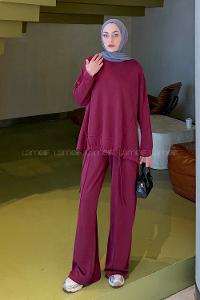 Claret Red Crew Neck Long Arm Cotton Regular Trousers Comfortable Suit