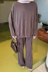 Lamelif Bağcıklı İkili Takım Kahverengi