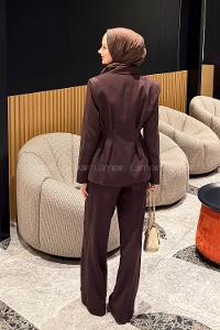 Lamelif Belden Oturtmalı Ceket-Pantolon Takım Mürdüm