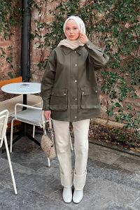 Khaki Shirt Collar Long Arm Gabardin Jacket