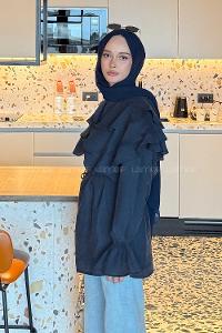 Lamelif Geniş Katlı Yakalı Gömlek Lacivert