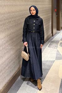 Lamelif Kup Detaylı Kemerli Jile Takım Koyu Mavi