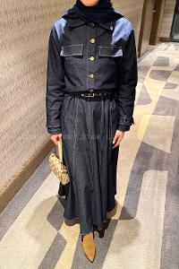 Lamelif Kup Detaylı Kemerli Jile Takım Koyu Mavi