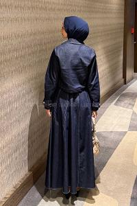 Lamelif Kup Detaylı Kemerli Jile Takım Koyu Mavi