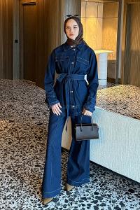Denim Blue Shirt Collar Long Arm Denim Regular Trousers Denim Suit