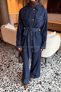 Denim Blue Shirt Collar Long Arm Denim Regular Trousers Denim Suit