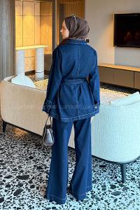Denim Blue Shirt Collar Long Arm Denim Regular Trousers Denim Suit