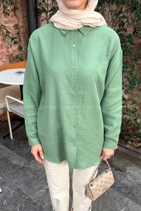 Plum Green Shirt Collar Long Arm Linen Shirt