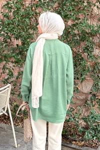 Plum Green Shirt Collar Long Arm Linen Shirt